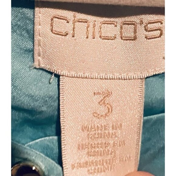 Chicos 3 Womens XL 16 Button Front Flap Pockets Short Sleeve Silky Textured - Picture 5 of 9